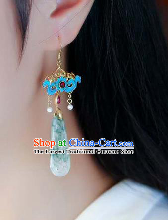 Handmade China Traditional Cheongsam Cloisonne Earrings Jade Jewelry Ear Accessories