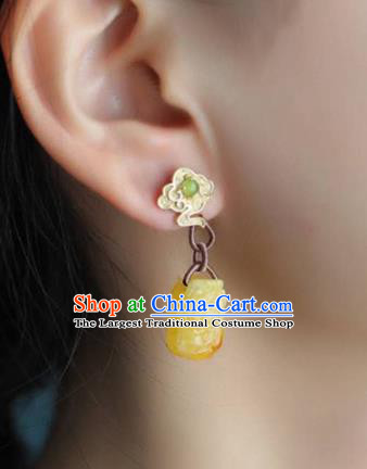 Handmade China Cheongsam Golden Cloud Earrings Traditional National Jewelry Accessories Beeswax Carving Eardrop