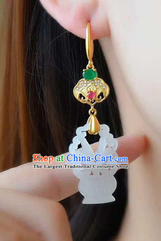 Handmade China Hetian Jade Eardrop National Jewelry Accessories Traditional Cheongsam Earrings