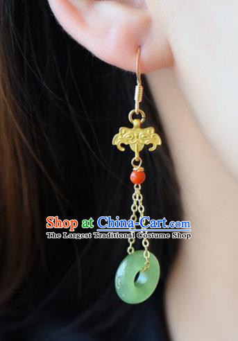 Handmade China Golden Eardrop National Jewelry Accessories Traditional Cheongsam Jade Peace Buckle Earrings