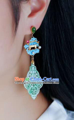 Handmade China Traditional Jewelry National Cheongsam Jade Earrings Heavenly Palace Eardrop Accessories