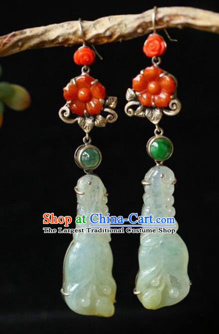 Handmade China Traditional Jade Jewelry National Cheongsam Earrings Wedding Eardrop Accessories