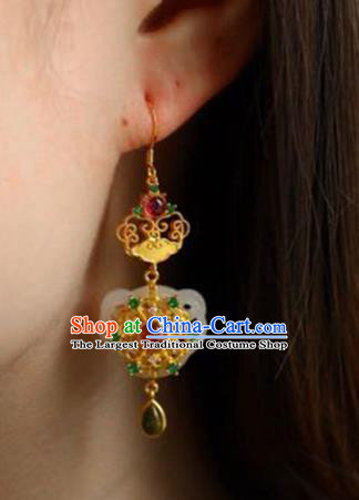 Handmade China Tourmaline Eardrop Accessories Traditional Jewelry National Cheongsam Jade Lock Earrings