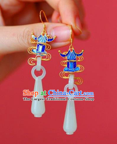 Handmade China Hetian Jade Eardrop Accessories Traditional Jewelry National Cheongsam Blueing Palace Earrings