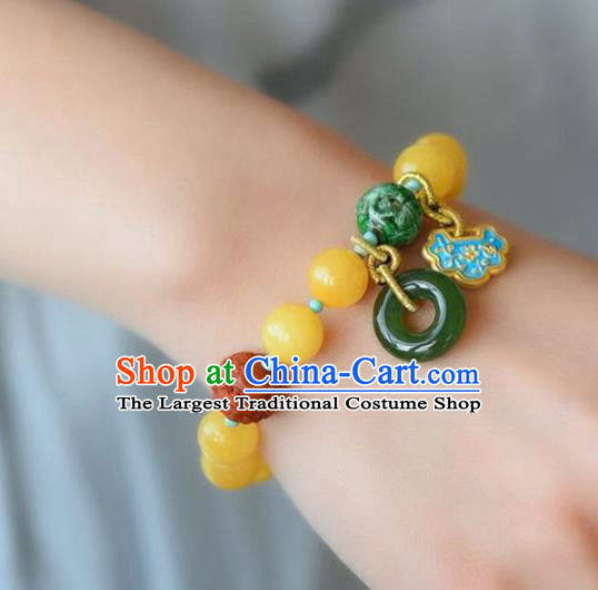 China Handmade Beeswax Bracelet Traditional Jewelry Accessories National Cloisonne Jadeite Bangle