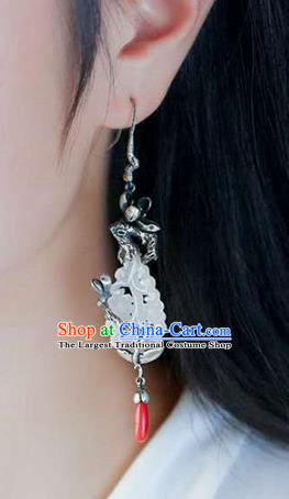 Handmade China Traditional Jade Eardrop Accessories Jewelry National Cheongsam Silver Mangnolia Earrings