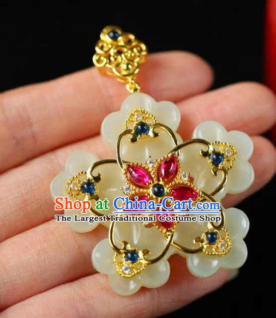 Chinese Classical Necklace Accessories Handmade National Jade Carving Flower Necklet Pendant