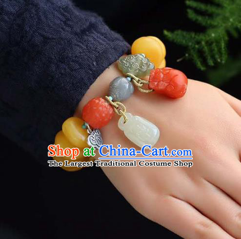 China Handmade Beeswax Bracelet Traditional Jewelry Accessories National Agate Carving Bangle