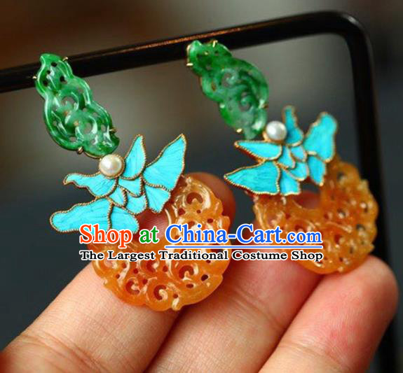 Handmade China Traditional Jade Jewelry Cheongsam Eardrop Accessories National Jadeite Earrings