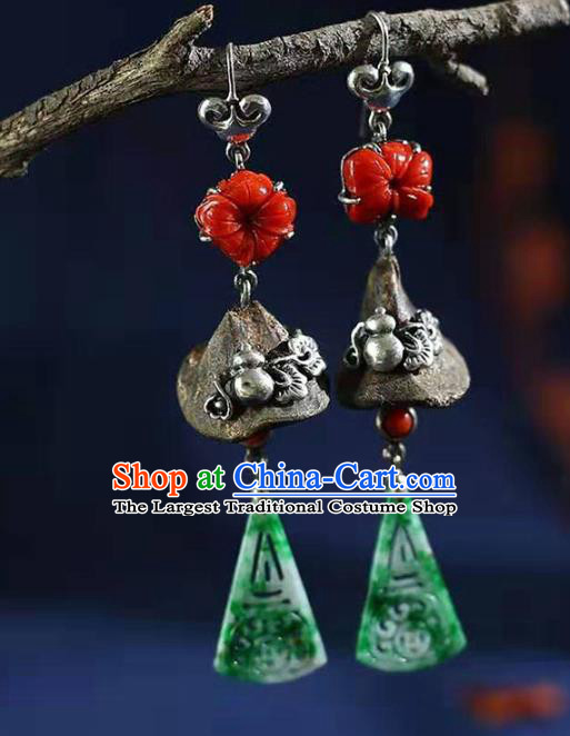 Handmade China Eaglewood Eardrop Jewelry Traditional Cheongsam Jade Accessories National Silver Gourd Earrings