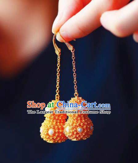 Handmade China Pearls Eardrop Jewelry Traditional Accessories National Cheongsam Golden Gourd Earrings