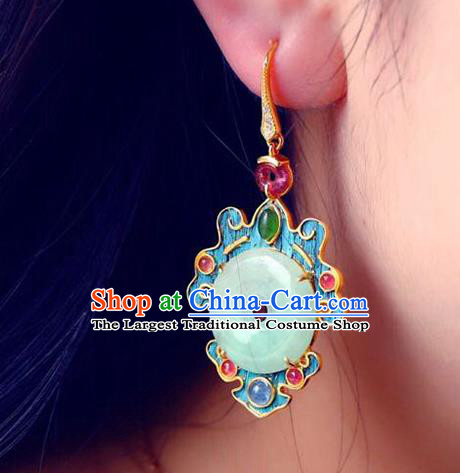 Handmade China Jade Blueing Eardrop Jewelry Traditional Accessories National Cheongsam Gems Earrings