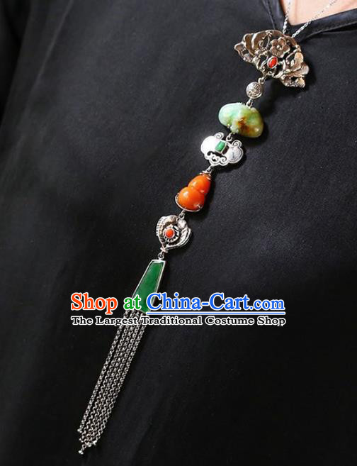 Chinese National Classical Agate Gourd Brooch Accessories Handmade Silver Necklet Tassel Pendant