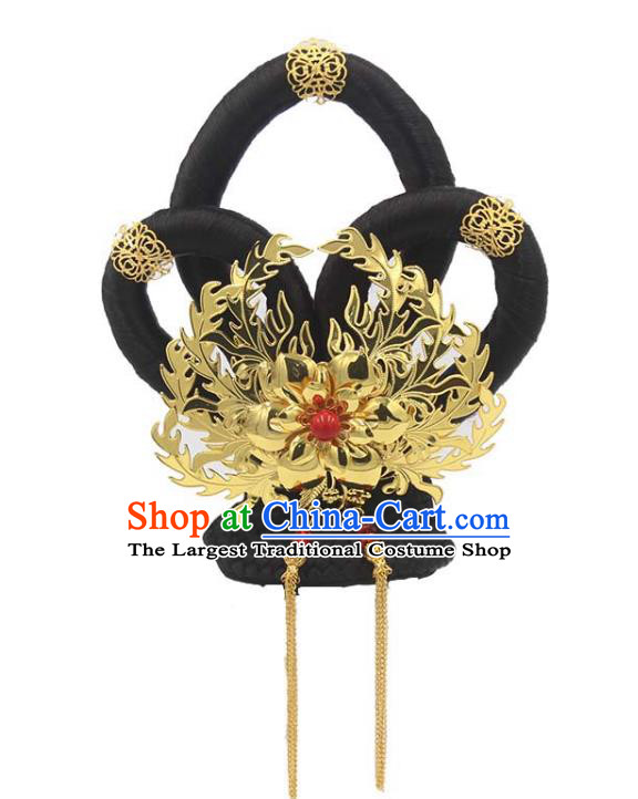 Chinese Ancient Court Lady Hair Chignon and Hair Accessories Traditional Tang Dynasty Imperial Consort Wigs