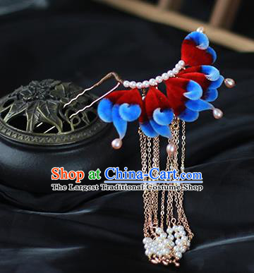 Chinese Traditional Velvet Hairpin Hanfu Hair Accessories Ancient Princess Tassel Hair Stick