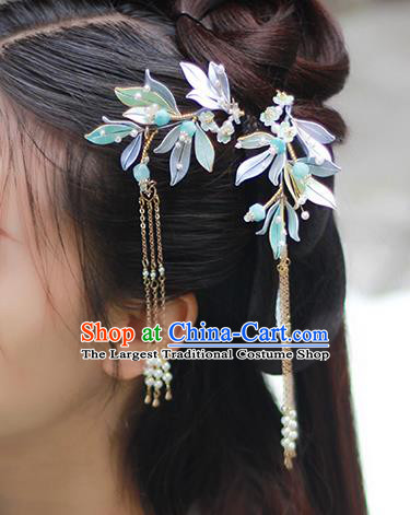 Chinese Traditional Silk Leaf Hairpin Ancient Princess Tassel Hair Stick Hanfu Hair Accessories