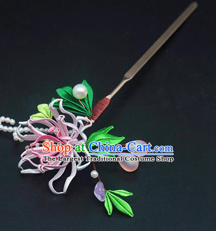 Chinese Traditional Bamboo Leaf Hair Stick Hanfu Hair Accessories Handmade Classical Silk Flower Hairpin