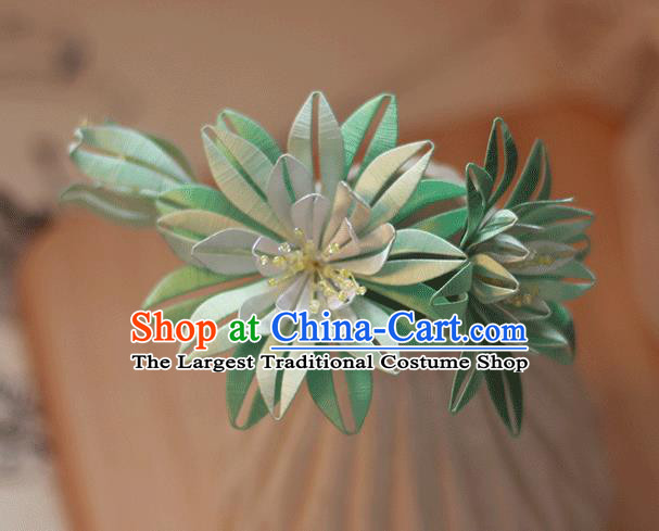 Chinese Traditional Hanfu Hairpin Handmade Hair Accessories Classical Green Silk Epiphyllum Hair Stick