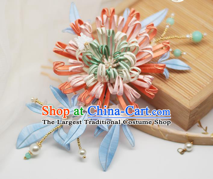 Chinese Traditional Hanfu Shell Hair Stick Hair Accessories Handmade Classical Silk Chrysanthemum Hairpin