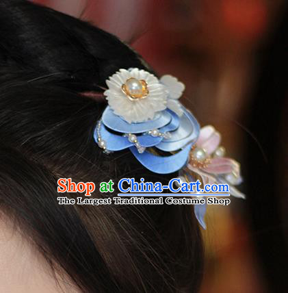 Chinese Traditional Shell Flower Hair Stick Hanfu Hair Accessories Handmade Classical Tassel Silk Hairpin