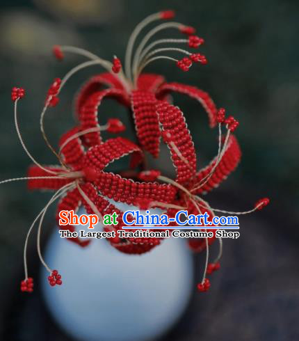 Chinese Handmade Hanfu Hairpin Ancient Princess Red Spider Lily Hair Stick