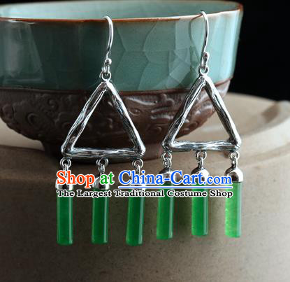 Handmade Chinese Jade Tassel Eardrop Classical Cheongsam Earrings Accessories Traditional Silver Ear Jewelry