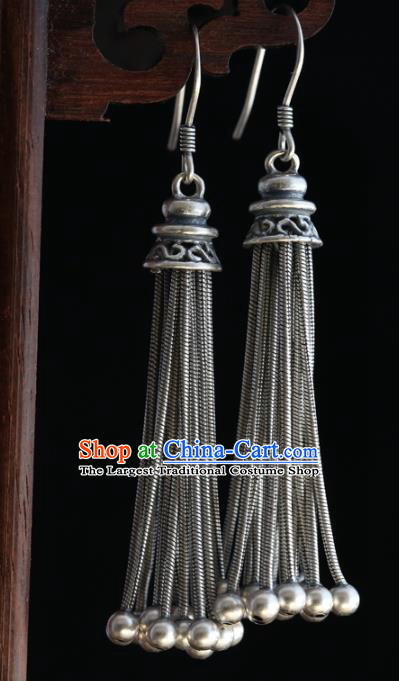 Handmade Chinese Eardrop Classical Cheongsam Earrings Accessories Traditional Silver Bells Tassel Ear Jewelry