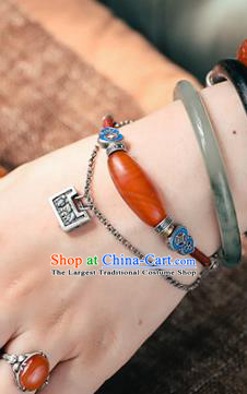 China Traditional Silver Longevity Lock Bracelet Accessories Bangle Jewelry Classical Agate Wristlet Chain