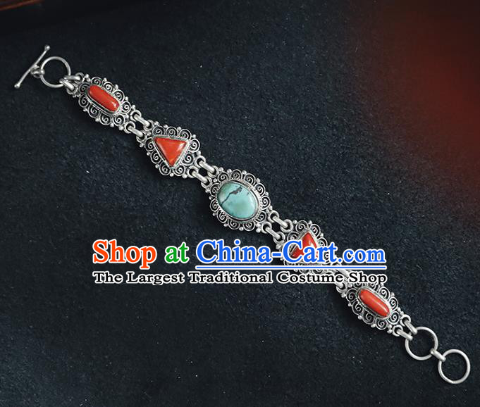 China Classical Bangle Jewelry Traditional Corallite Bracelet Accessories Silver Wristlet