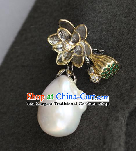 Chinese Cheongsam Jewelry Accessories Classical Silver Lotus Brooch Handmade National Pearl Tassel Breastpin Pendant