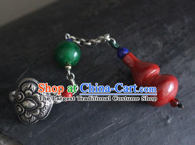 Chinese Handmade National Cinnabar Gourd Breastpin Pendant Cheongsam Jewelry Accessories Classical Silver Brooch