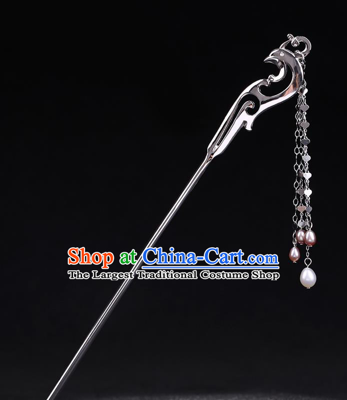 China National Silver Peacock Hairpin Handmade Hair Jewelry Accessories Traditional Cheongsam Pearls Tassel Hair Stick