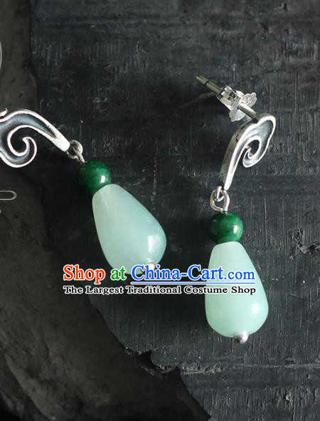 Handmade Chinese Classical Earrings Accessories Cheongsam Silver Ear Jewelry Traditional Jade Eardrop