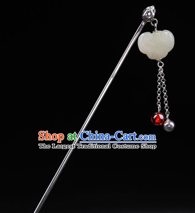 China National Silver Bell Tassel Hairpin Handmade Hair Jewelry Accessories Traditional Cheongsam Jade Hair Stick