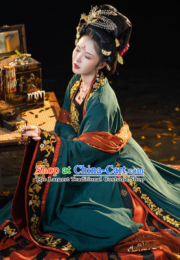 China Ancient Court Queen Embroidered Hanfu Dress Traditional Tang Dynasty Imperial Empress Historical Clothing Full Set