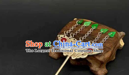 China Handmade Tassel Agate Hair Stick Traditional Hair Accessories Classical Silver Carving Butterfly Hairpin