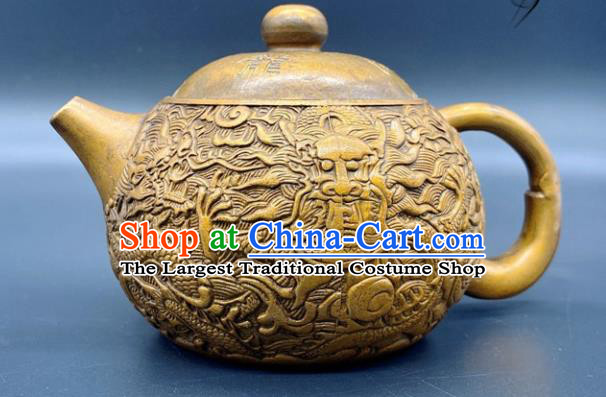 Handmade Chinese Carving Dragon Teapot Ornaments Traditional Brass Craft Copper Kettle