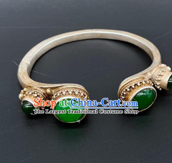 China National Silver Bracelet Handmade Jewelry Accessories Traditional Qing Dynasty Gems Bangle