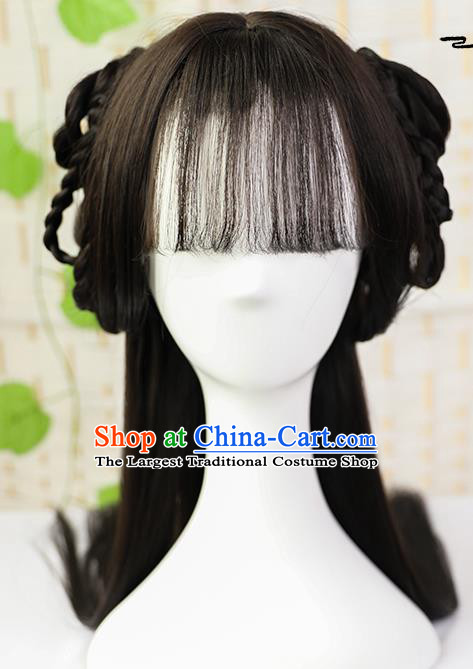 China Traditional Song Dynasty Servant Girl Wiggery Headdress Handmade Ancient Maid Lady Wig Sheath