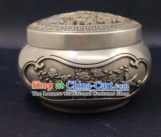 Handmade Chinese Carving Plum Blossom Censer Ornaments Traditional Brass Incense Burner Cupronickel Accessories