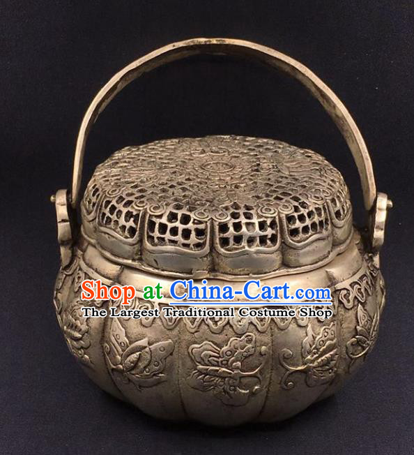 Handmade Chinese Carving Butterfly Censer Ornaments Traditional Brass Accessories Cupronickel Handwarmer