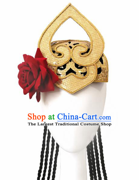 China Traditional Uyghur Nationality Hat Handmade Ethnic Women Folk Dance Braid Hair Accessories