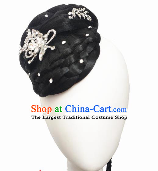 Traditional China Folk Dance Headwear Handmade Stage Show Hair Accessories Yangko Dance Wig Chignon