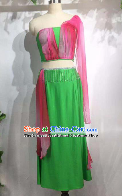 China Dai Ethnic Women Folk Dance Green Outfits Traditional Dai Nationality Peacock Dance Clothing