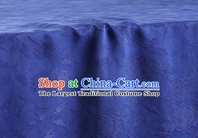 Chinese Blue Gambiered Guangdong Gauze Traditional Cheongsam Silk Fabric Royal Jacquard Rose Pattern Brocade Drapery