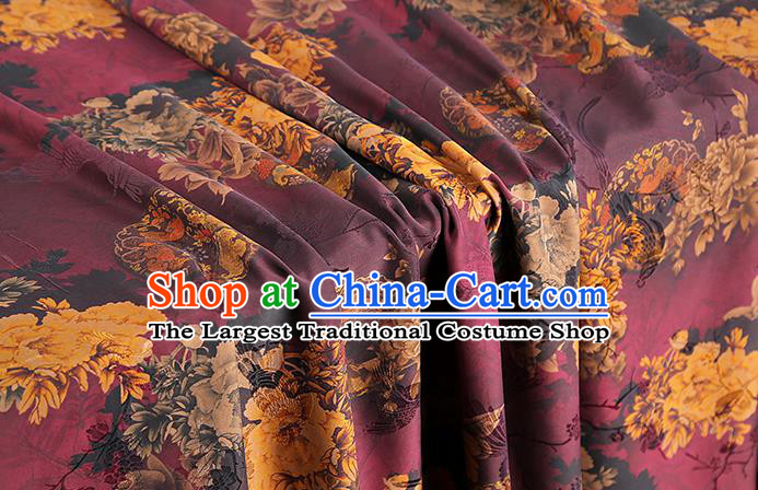 Chinese Purple Gambiered Guangdong Gauze Royal Peony Pattern Cheongsam Cloth Drapery Traditional Jacquard Silk Fabric