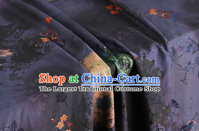 Chinese Traditional Cheongsam Silk Fabric Purple Gambiered Guangdong Gauze Royal Peony Pattern Cloth Drapery