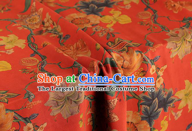 Chinese Royal Flowers Pattern Red Brocade Cloth Drapery Traditional Cheongsam Silk Fabric Gambiered Guangdong Gauze