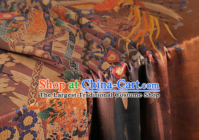 Chinese Traditional Purple Silk Fabric Gambiered Guangdong Gauze Royal Phoenix Pattern Cheongsam Cloth Drapery