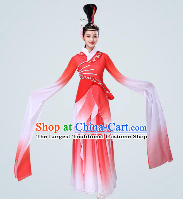 China Traditional Stage Performance Group Dance Costume Classical Dance Red Water Sleeve Dress